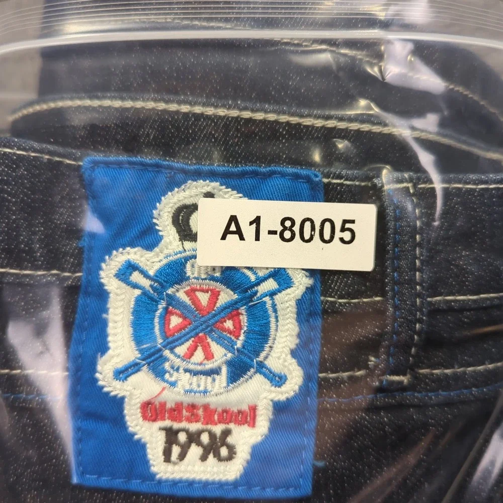 Old Skool Jeans Mens 40x33 Blue Embroidered Baggy Faded Dark Wash Streetwear